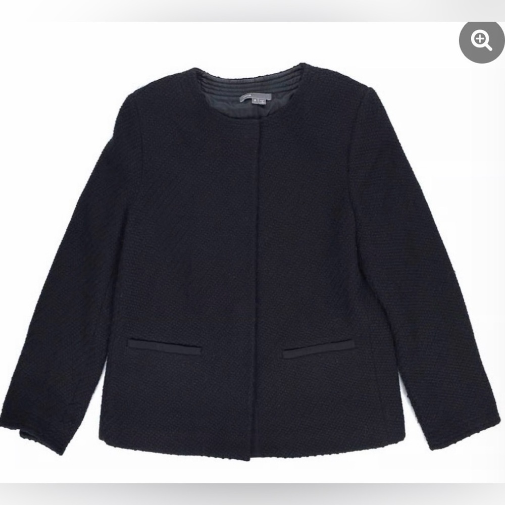 Vince Grosgrain Trim Boucle Wool Blend Knit Black Jacket Size 4 C5-050